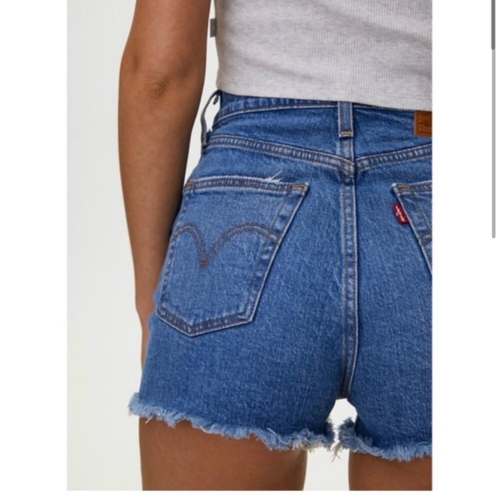 Levi's Blue Jean 501 Ribcage Shorts Blue Denim Button Fly Cut Off Size 28 EUC